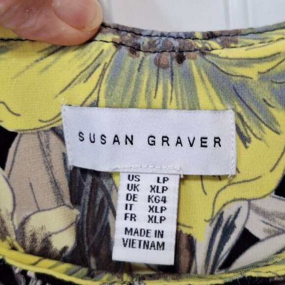 Susan Graver Size LP Maxi Dress Stretch Sleeveless Elastic Waist Black Floral‎ - Picture 9 of 11